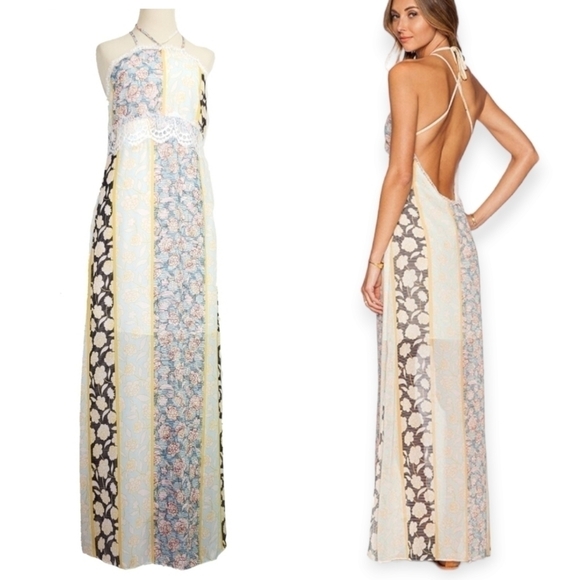 Tularosa Dresses & Skirts - Tularosa Monroe halter neck cross back dress floral stripe size M